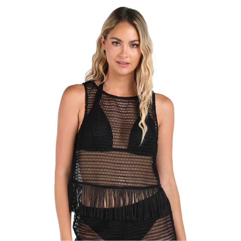 La Blanca Fringed Out Tank Top (Unlined) in Black